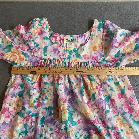 Vtg 80s 90s Two Potato Granny Pastel Floral Midi Tiered Muumuu Dress M Sheer - Picture 12 of 16